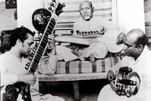 Ustad Allauddin Khan teaching Ravi Shankar & his son, Ali Akbar Khan